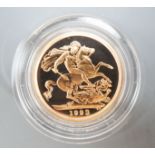 A modern 1993 gold proof sovereign, with box and certificate.