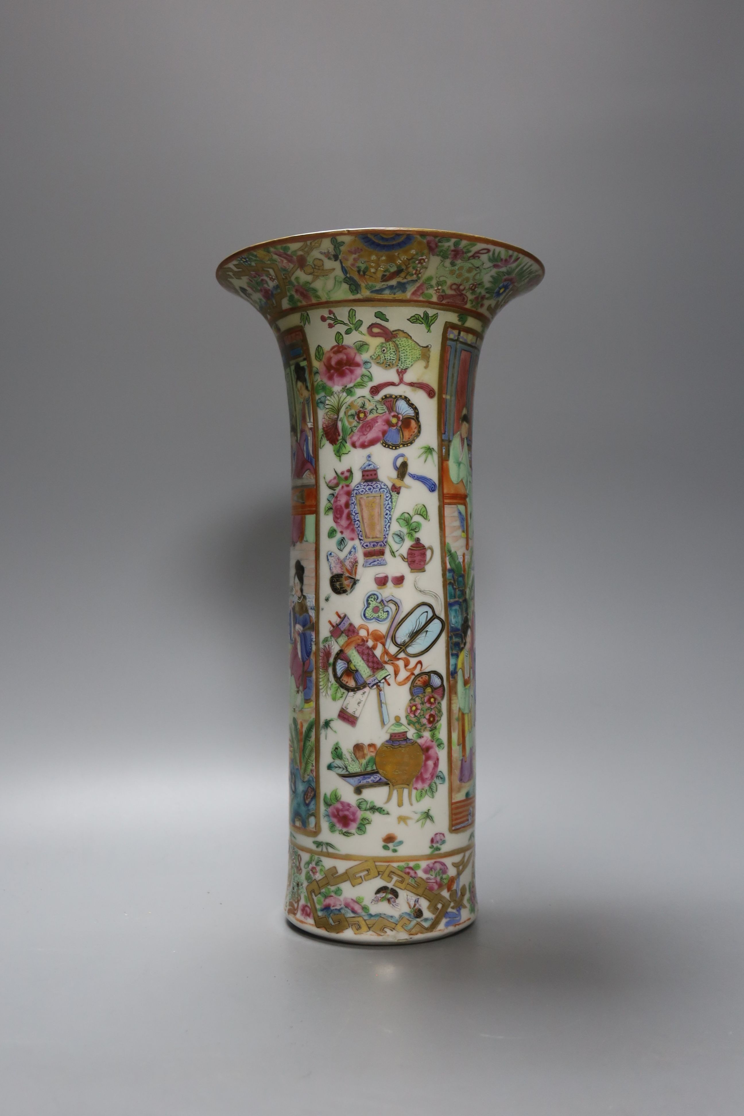A Chinese famille rose cylindrical vase, 19th century, 31cm - Image 2 of 4
