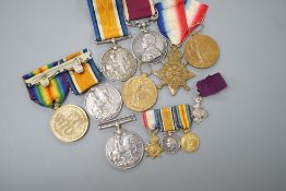 WWI and George V medals to include -a pair to 36125 PTE. E. E. STOCKING. THE QUEEN’S R., a War medal