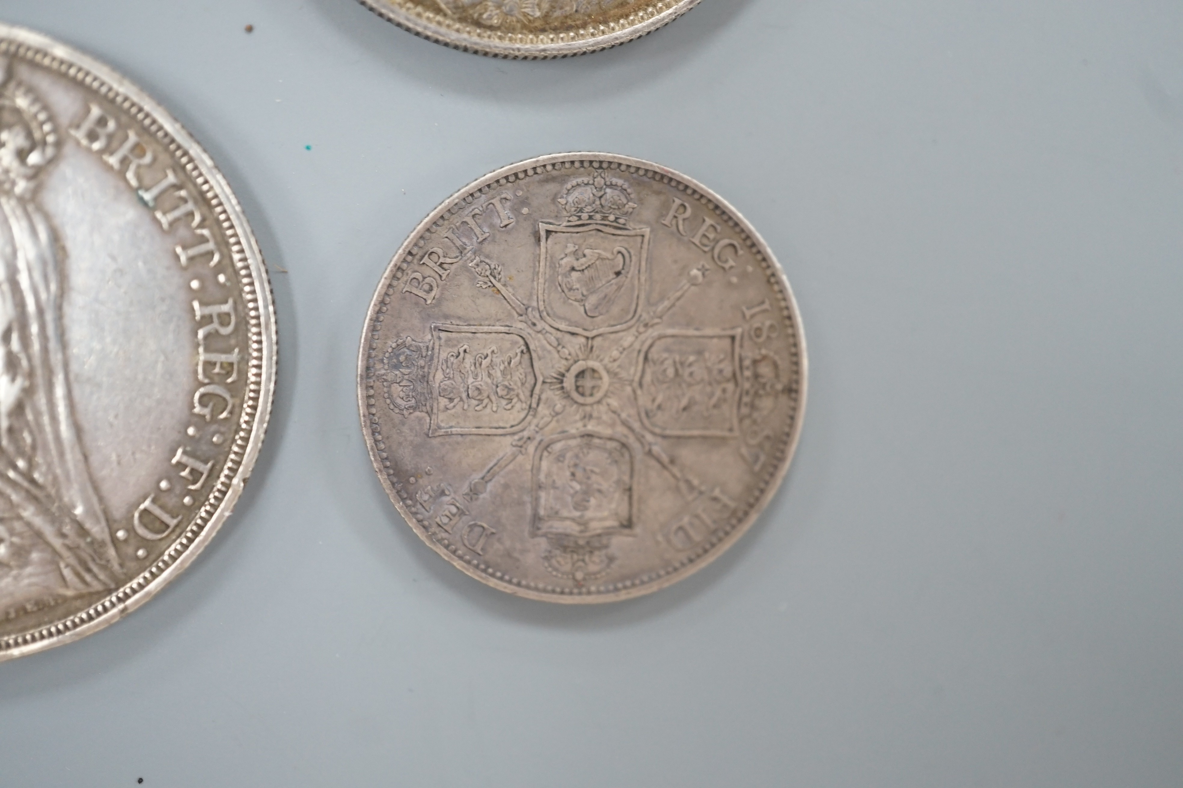 Victoria silver Jubilee head coins, double florin 1887, hairlines otherwise AEF, crown 1887, VF, - Image 8 of 8
