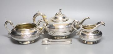 A Victorian silver three piece silver tea set, William Smily, London, 1856 and a pair of earlier