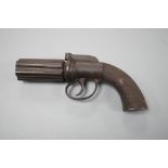 A 19th century unnamed 6 shot bar hammer action pepperbox revolver 3” barrel