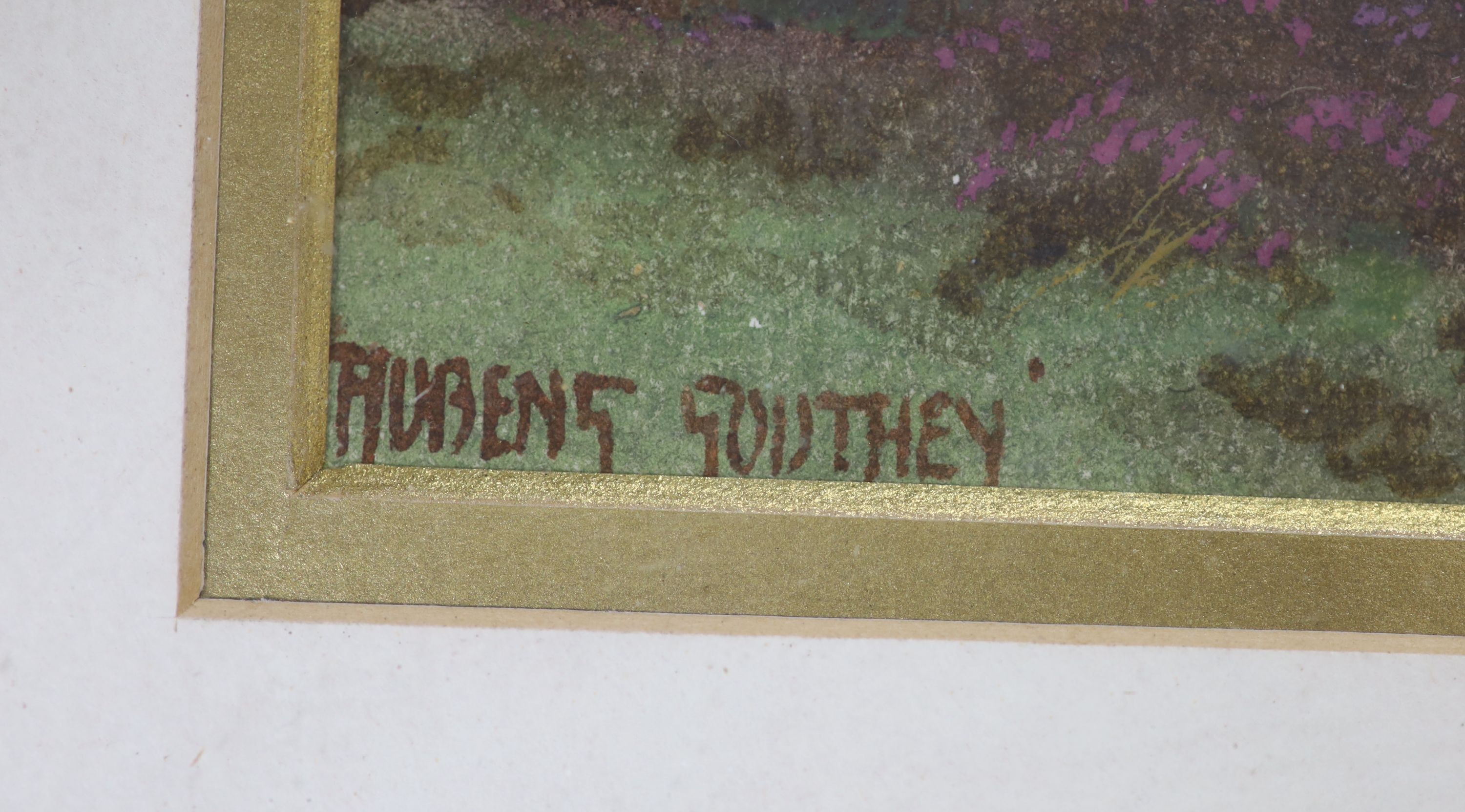 Rubens Southey, gouache, Moorland scene, signed, 17 x 36cm - Image 3 of 4