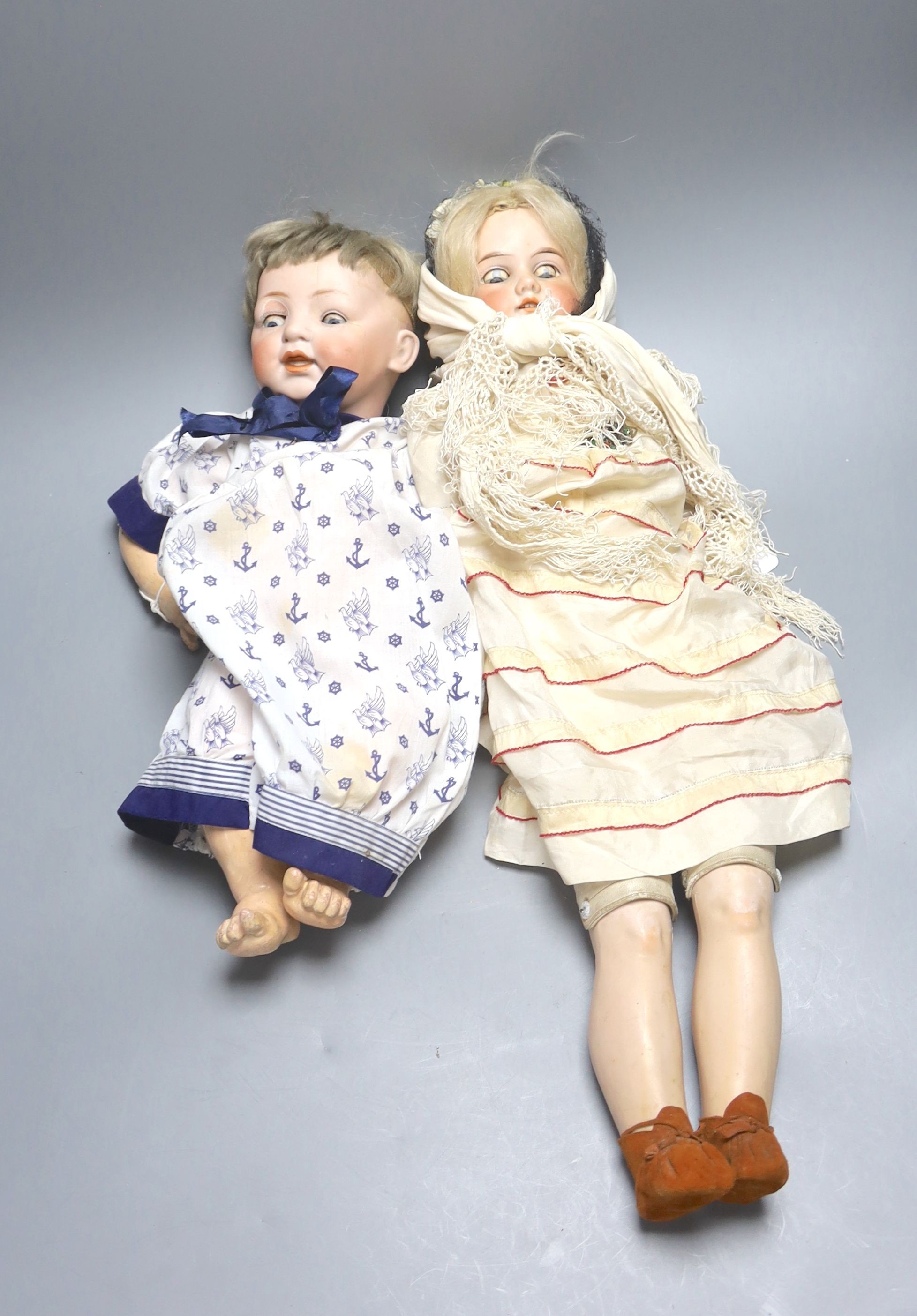 Two German bisque head dolls - AM 370 2 1/2, 57.5cm and JDK 211,