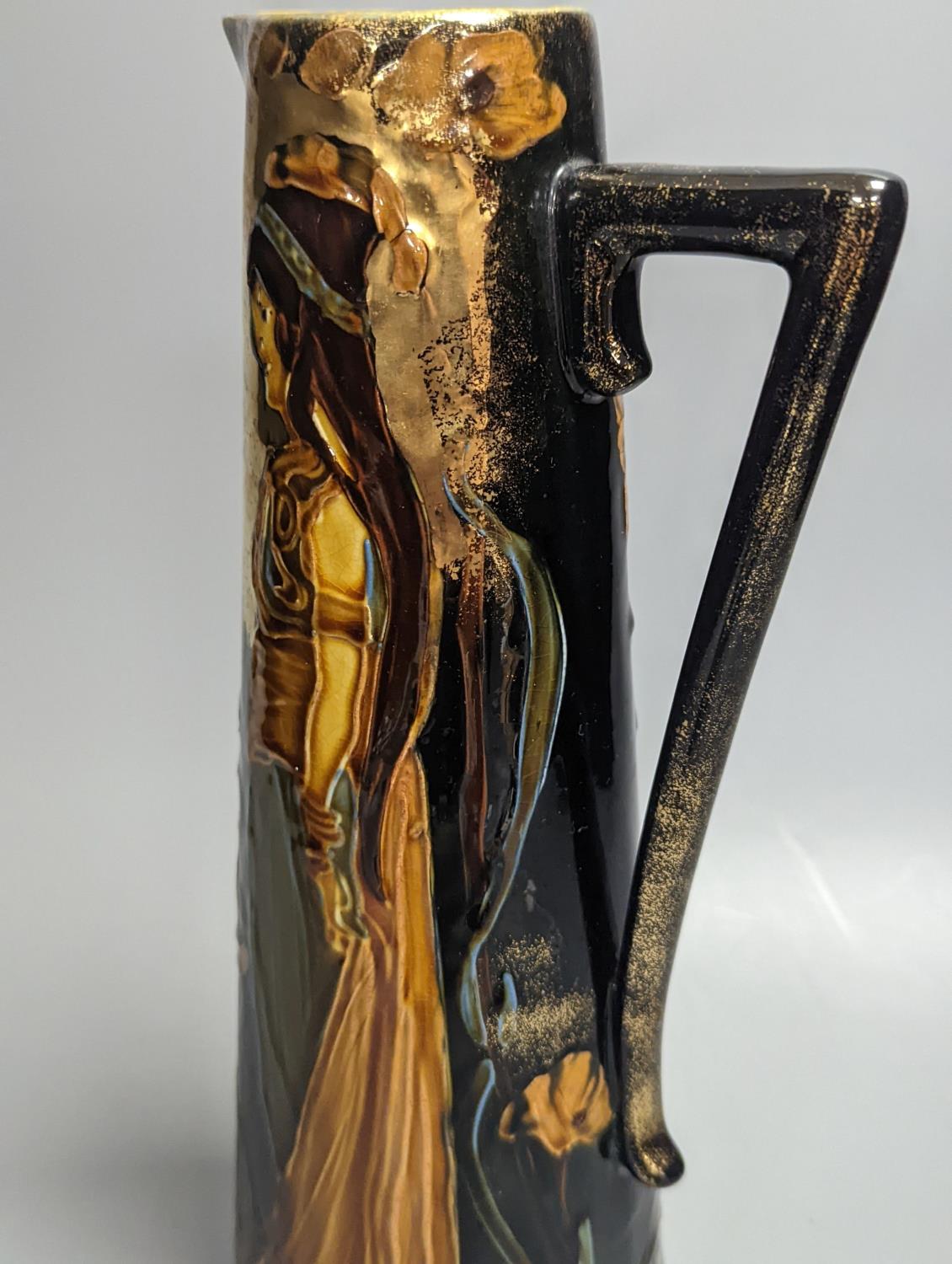 An Art Nouveau earthenware tapering jug, height 30cm - Image 3 of 5