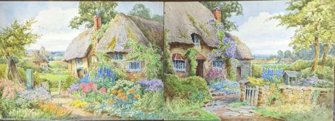 Theresa S. Stannard (1898-1947), two watercolours, 'In An Old World Garden' & Cottage with garden,