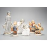 A collection of Lladro and Goebel ceramic figures etc., tallest 30cm