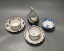 New Hall style study collection: a cream jug pattern 524, a teabowl and saucer with oriental