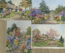 Edith Alice Andrews (1900-1940), four watercolours; Late Summer, cottages and blossom, In A Sussex