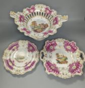 A Ridgways porcelain topographical part dessert service, c.1835, pattern number 2168, the sauce