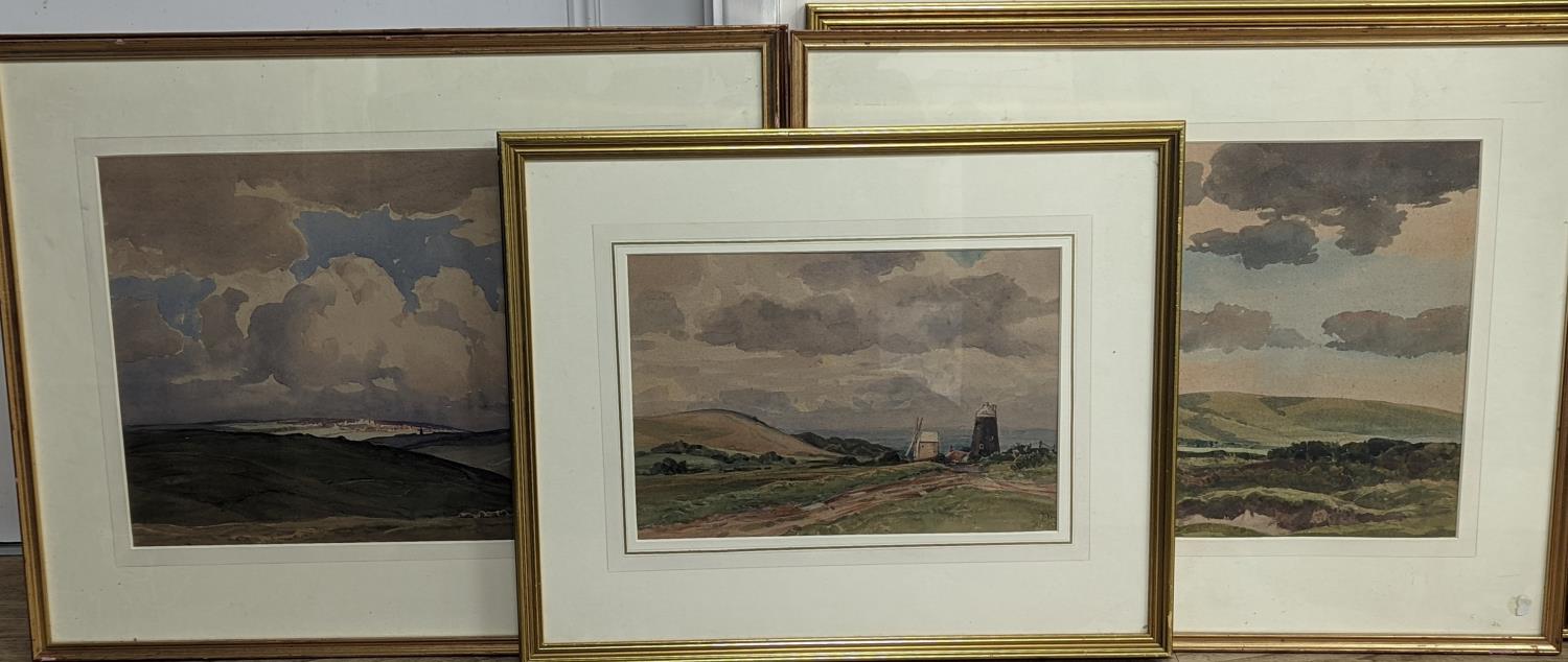 Walter Robert Stewart Acton (1879-1960), five watercolours, Views along the South Downs, largest