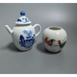 A Chinese ‘chicken’ water pot and a miniature blue and white teapot 12cm