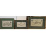 Three framed maps - The Borough of Lewes, with Cliff and Southover, from an actual survey, by J.