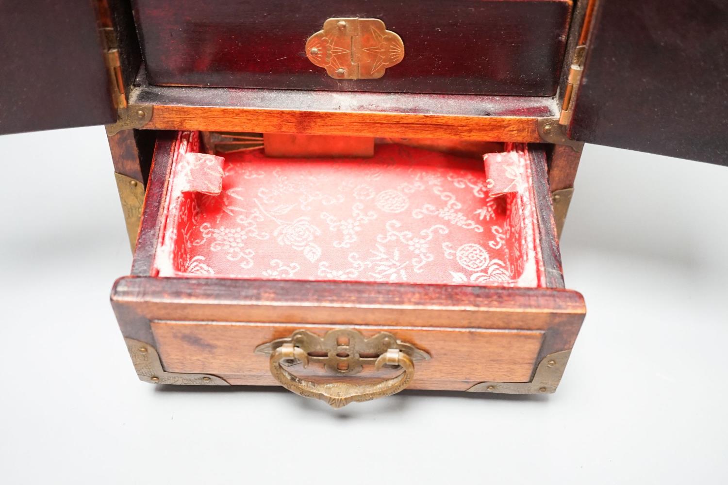 A Chinese brass-mounted table cabinet, height 22cm and a similar jewellery box - Image 9 of 10