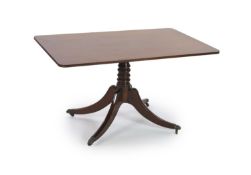 A Regency rectangular mahogany tilt top dining table, width 130cm, depth 80cm, height 72cm