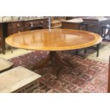 A William Tillman style satinwood banded circular mahogany breakfast table, diameter 184cm, height