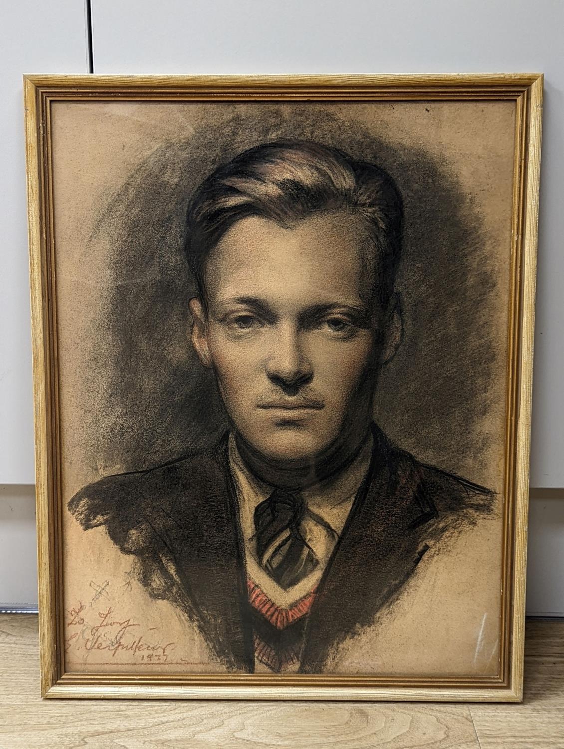 Émile Antoine Verpilleux MBE, (1888-1964), conte crayon, Portrait of Peter Godfrey-Fausett, signed - Image 2 of 5