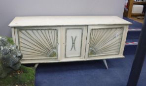 A 1950's French sideboard, length 180cm, depth 49cm, height 87cm