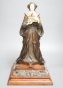 A German Art Nouveau bronze and ivory figure of Pandora, with inset carved ivory head and hands on