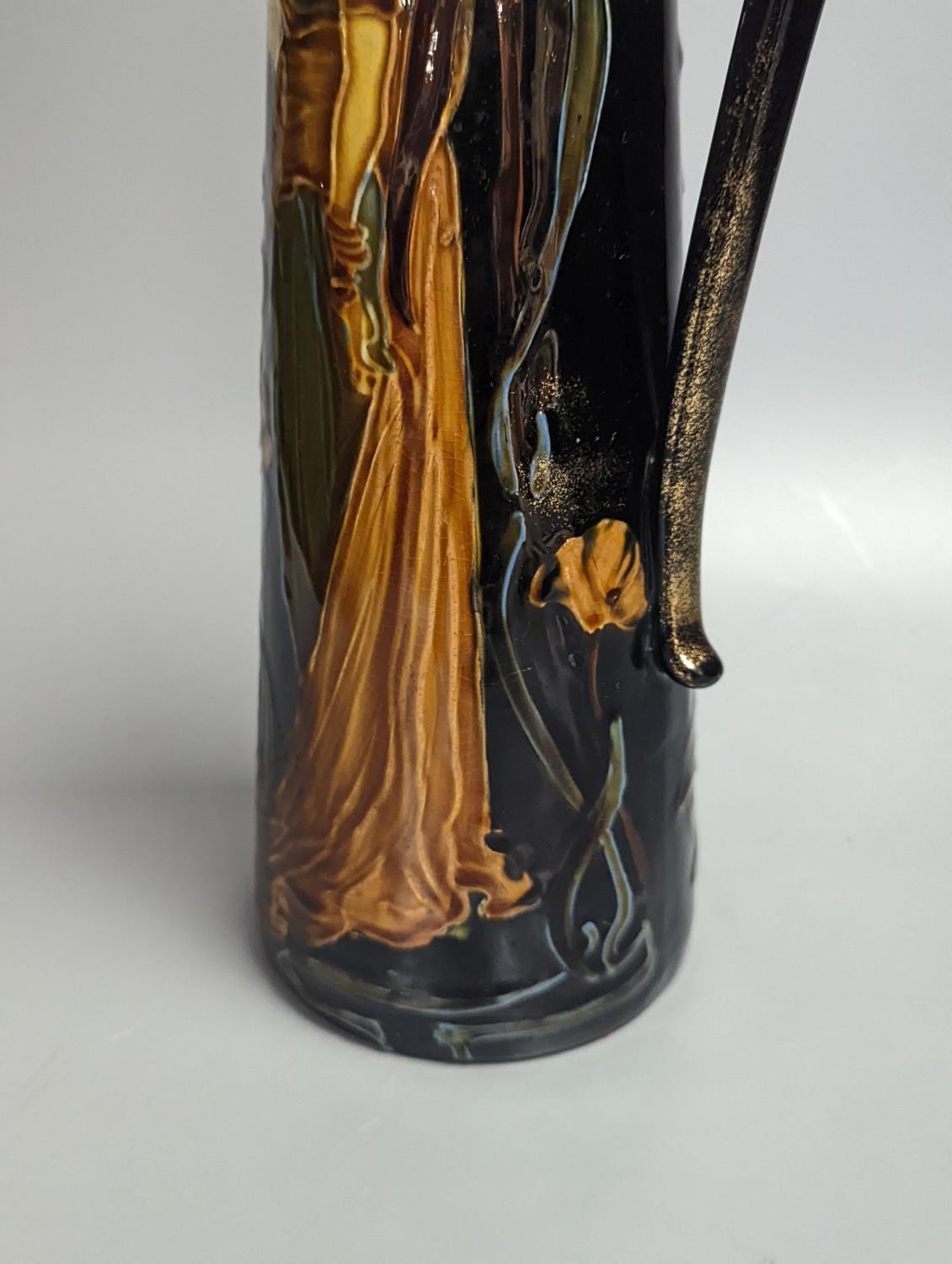 An Art Nouveau earthenware tapering jug, height 30cm - Image 4 of 5