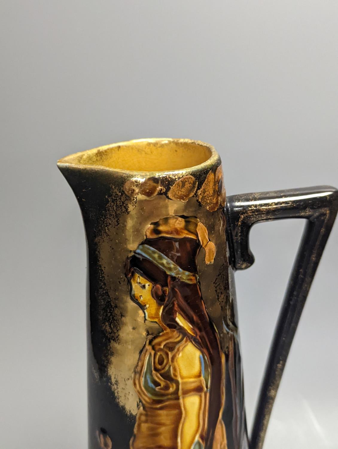 An Art Nouveau earthenware tapering jug, height 30cm - Image 2 of 5