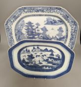 Two 18th/19th century Chinese export blue and white octagonal meat plates, 46cm and 36cm