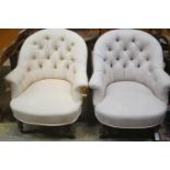 A pair of Victorian upholstered button back tub framed chairs