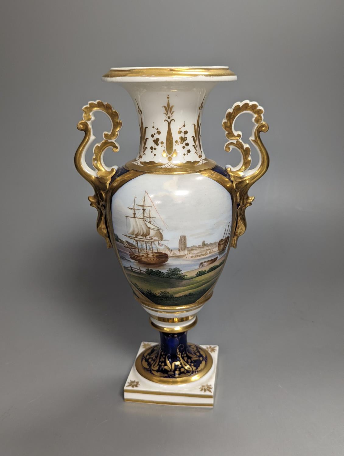 A Grainger Lee & Co. vase, painted with a view of Bristol Harbour and a sailing ship, c.1814-39,