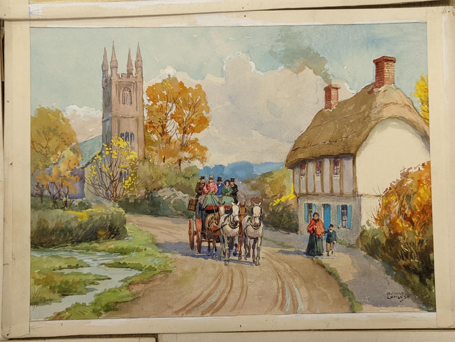 Savile Lumley (1876-1960), seven watercolours; Coaching scenes (4), signed, largest 24 x 32cm. and - Image 6 of 8