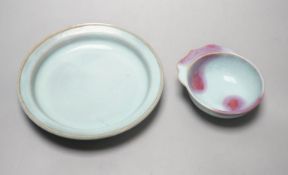 A Chinese Jun type dish, diameter 17.5cm and a similar brush washer
