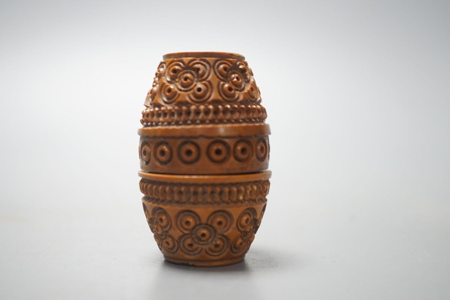 A carved coquilla nut box, 6cms high - Image 2 of 3
