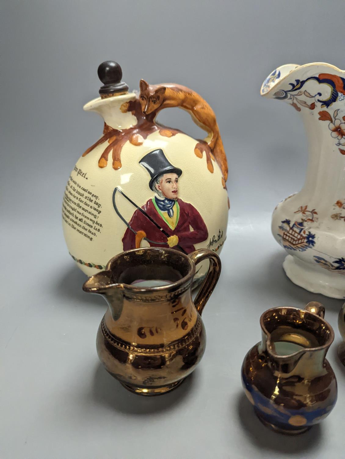 Crown Devon "John Peel" musical flask and various copper lustre jugs (3) - Image 3 of 4