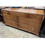 A reproduction brass mounted Military style yew veneered chest, width 153cm depth 46cm height 78cm