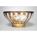 An Aynsley fine bowl with three interior landscape panels and three exterior panels painted with