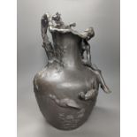 A heavy cast pewter figural ewer, in Art Nouveau style, based on a model by A. Vibert, unsigned,