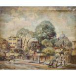 J. Rendell, oil on canvas, 'Behind Meikles Hotel, Manica Road, Rhodesia', signed and inscribed