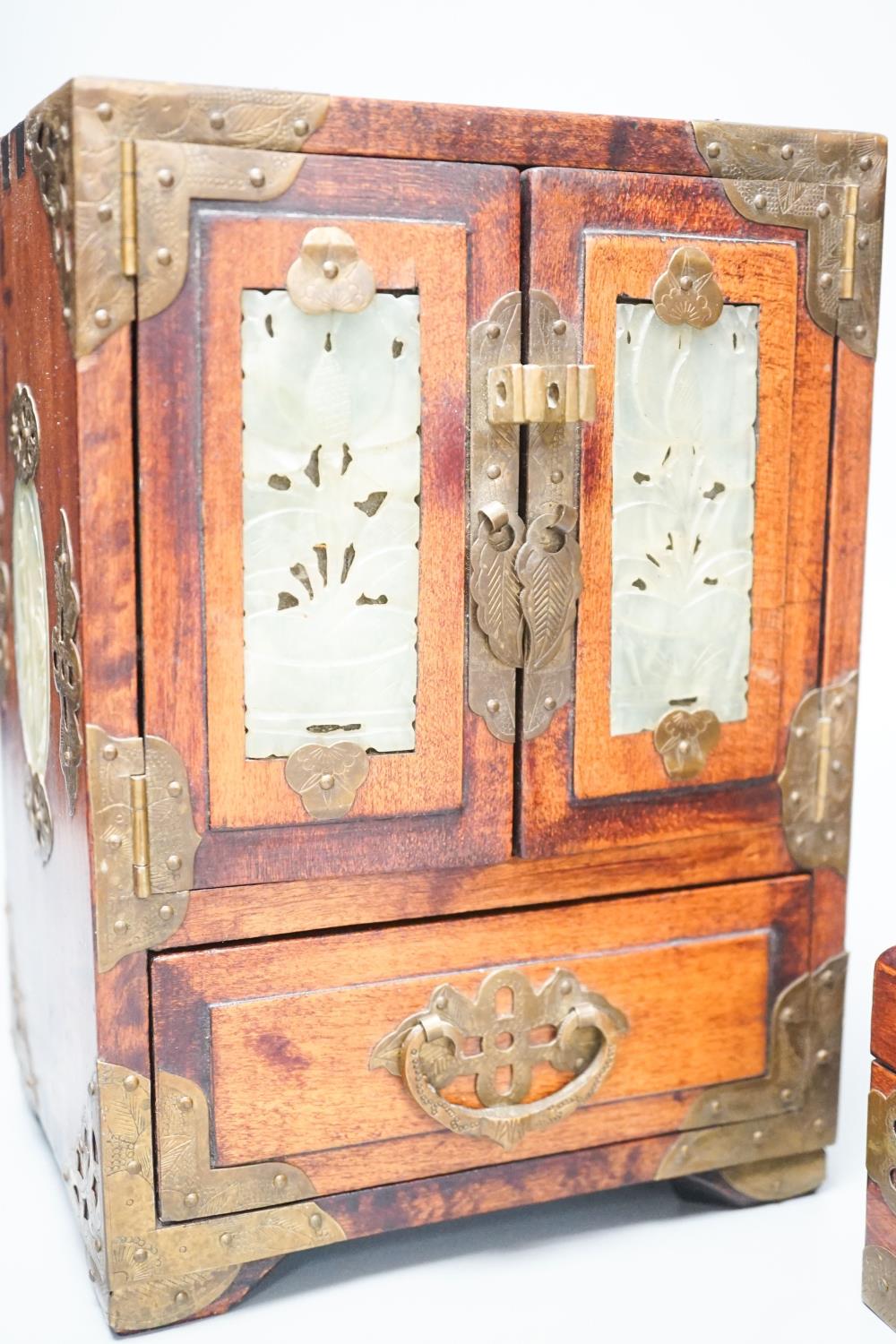 A Chinese brass-mounted table cabinet, height 22cm and a similar jewellery box - Image 4 of 10