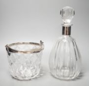 A German 835 white metal mounted glass decanter and a late Victorian silver mounted glass vase