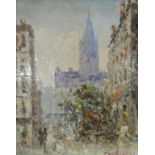 A modern oil on canvas, Flemish street scene, signed Morgan, 24 x 19cm