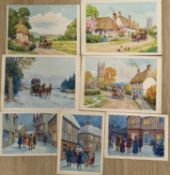 Savile Lumley (1876-1960), seven watercolours; Coaching scenes (4), signed, largest 24 x 32cm. and