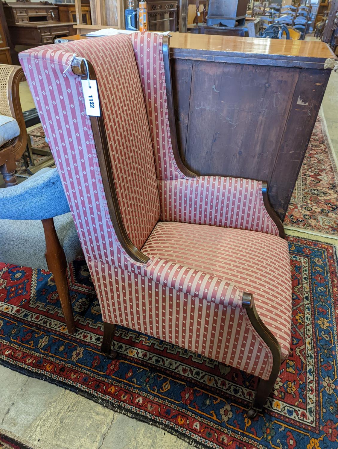 An Edwardian inlaid armchair with scrolled frame - Image 2 of 3