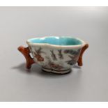 A Chinese enamelled porcelain 'goldfish' cup, Qianlong mark but 19th century, 3cms high