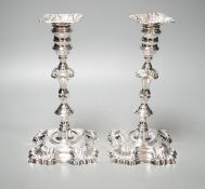 A pair of modern Georgian style cast silver candlesticks, J.B. Chatterley & Sons Ltd, Birmingham,