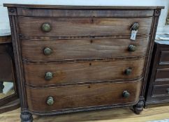 A William IV Scottish mahogany bow front chest of drawers, width 121cm, depth 57cm, height 109cm