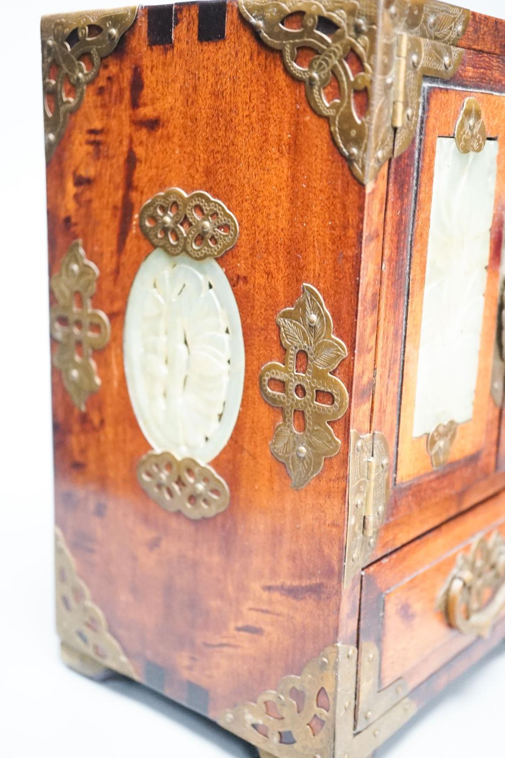 A Chinese brass-mounted table cabinet, height 22cm and a similar jewellery box - Image 5 of 10