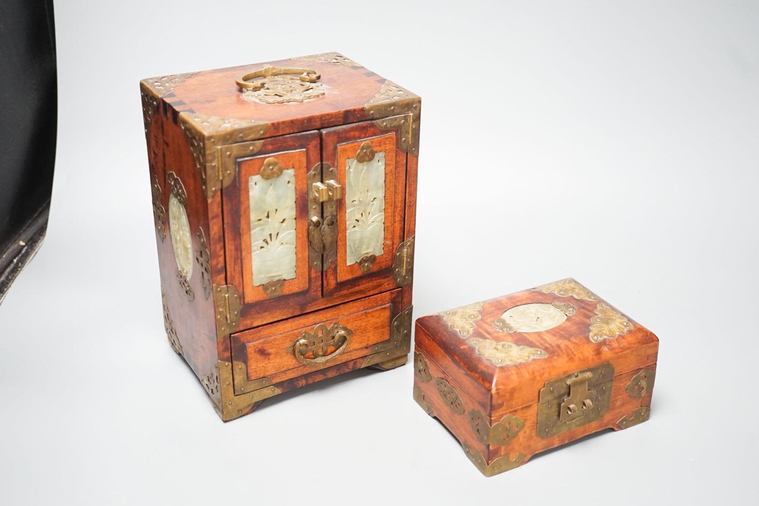 A Chinese brass-mounted table cabinet, height 22cm and a similar jewellery box - Image 2 of 10