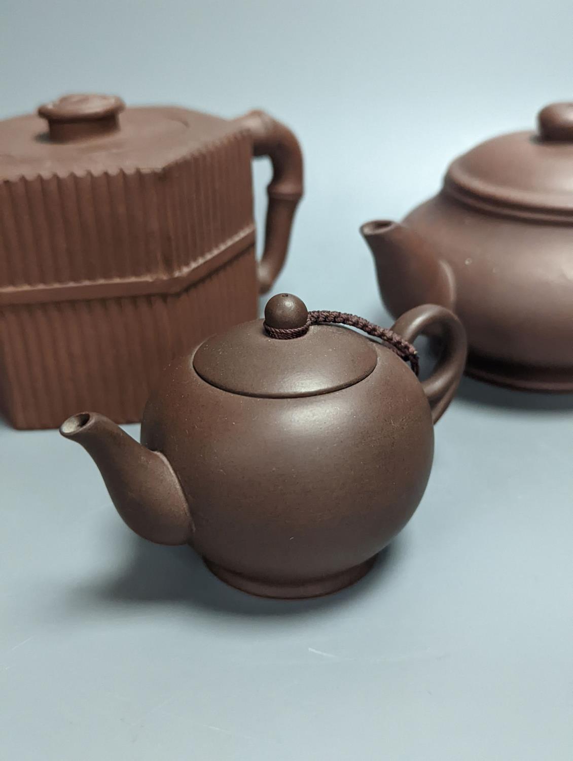 Three Chinese Yixing teapots, tallest 10.5cm - Image 2 of 4