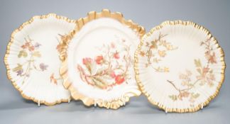 A Royal Worcester fine moulded plate painted and gilded with Strawberries by William Hale, signed WH