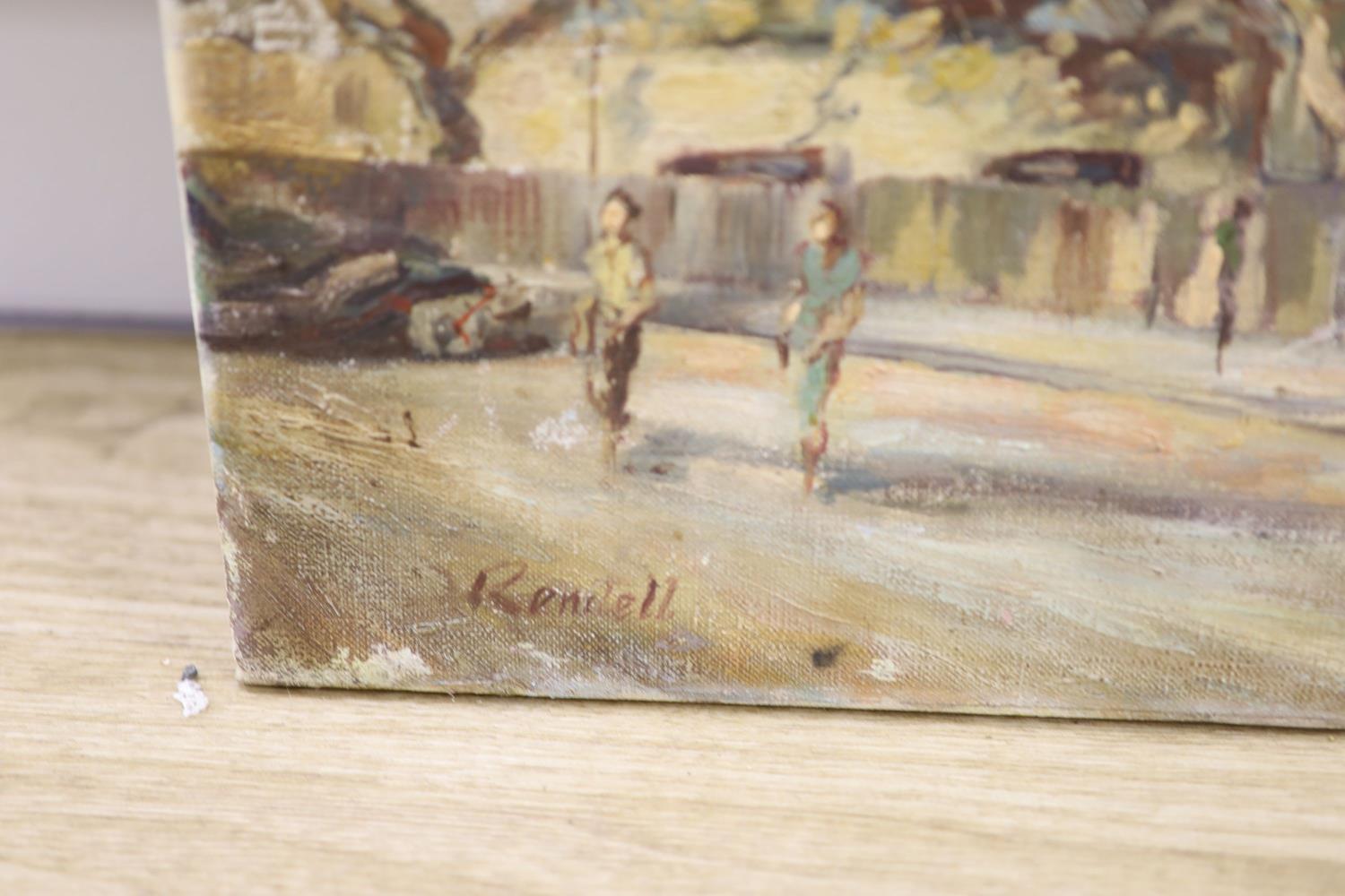 J. Rendell, oil on canvas, 'Behind Meikles Hotel, Manica Road, Rhodesia', signed and inscribed - Image 3 of 4