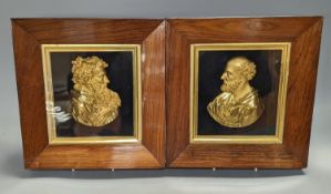 A pair of mid 19th century gilt-bronze portrait reliefs of Greek philosophers?, each in rosewood